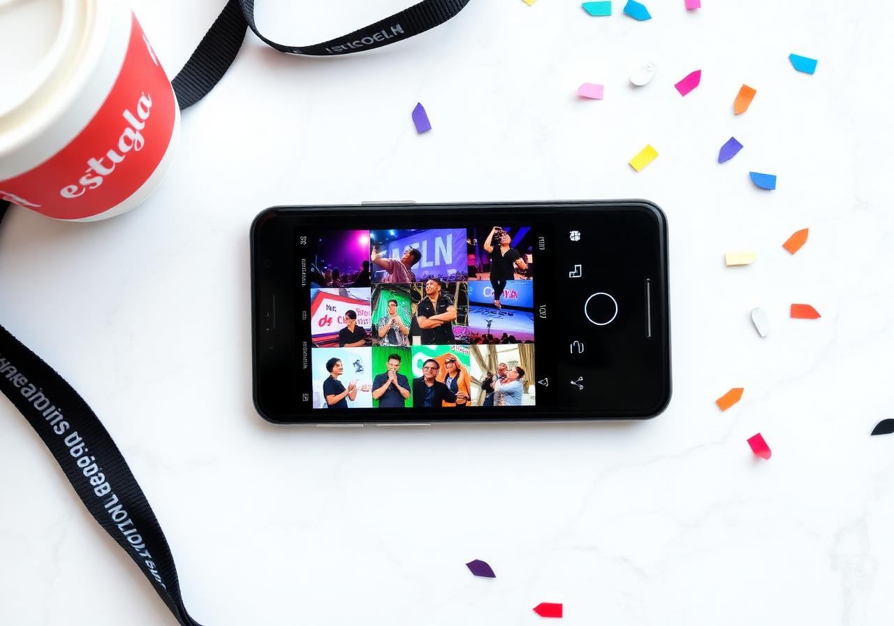 Smartphone showing an event social media grid